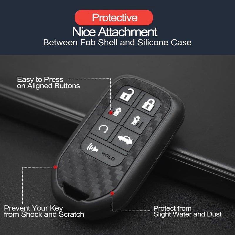 INFIPAR 2pcs Compatible with Honda Odyssey Key Fob Cover Case Key Chain 7 Buttons Smart Carbon Fiber Looks Rubber Protector Keyless Remote Jacket for Honda Odyssey Elite EXL EX EX-L LX Touring - Image 4